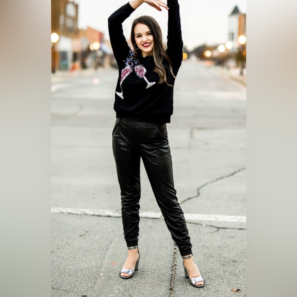 💐Spanx 20283 Black Leather-Like Jogger - Picture 2 of 4